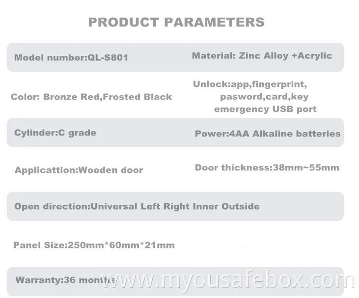 Factory Tuya Tt Smart WiFi Door Lock Digital Fingerprint Password Card Door Lock, Smart Safe Finger Print Lock Electronic Lock